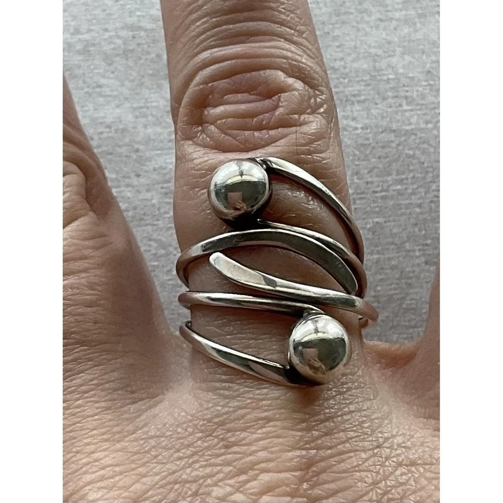 Vintage ATI Mexico 925 Sterling Silver Modernist Bypass Ring Size 7.75